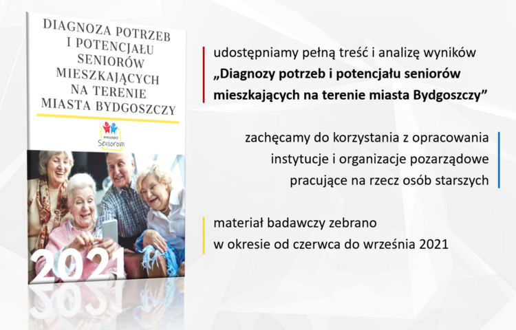 grafika informująca o materiale "Diagnozy potrzeb i potencjału seniorów mieszkających na terenie miasta Bydgoszczy"