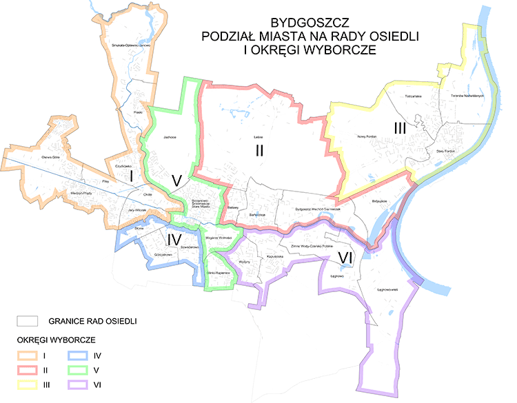 Mapa Bydgoszczy z podziałem na osiedla