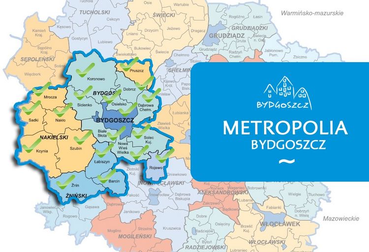 W skład Metropolii Bydgoszcz wchodzi 19 miast i gmin oraz dwa powiaty.