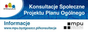 Jasny napisa na błękitnym tle z logo Bydgoszczy