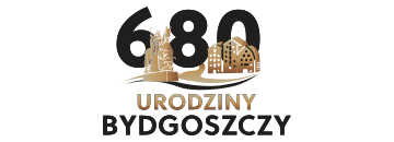 Czarny napis 680 urodziny Bydgoszczy na białym tle